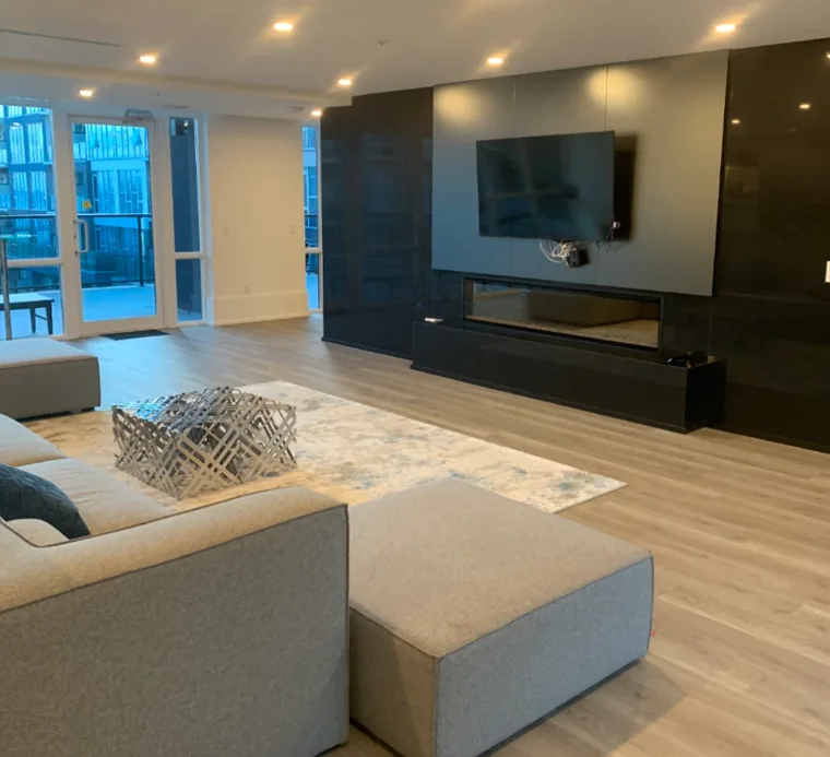 Spotless modern condo lounge area maintained by a professional cleaning service.